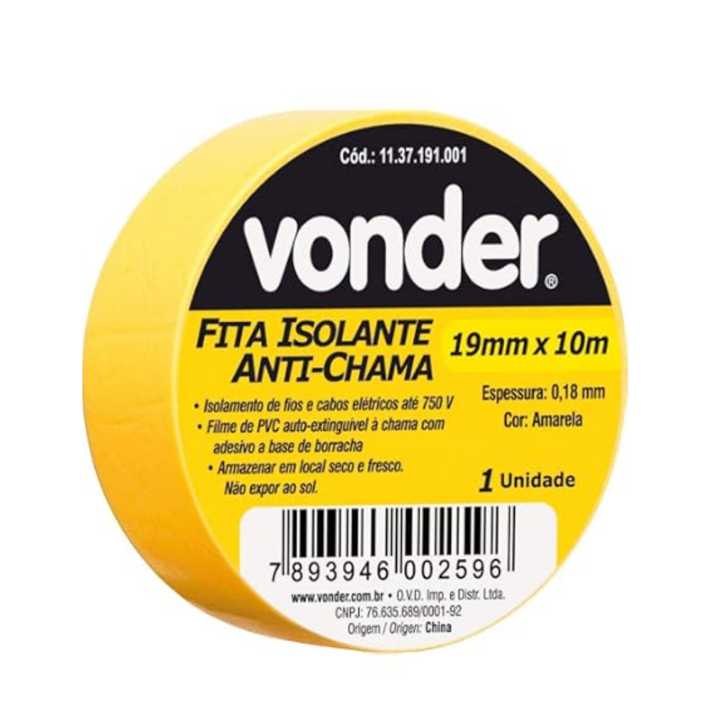FITA ISOLANTE VONDER 19MMX10M COLORIDA
