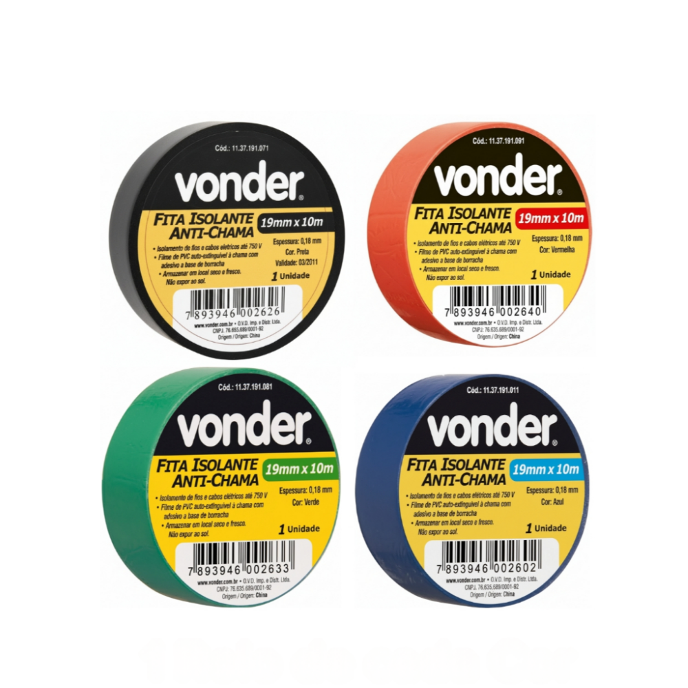 FITA ISOLANTE VONDER 19MMX10M COLORIDA