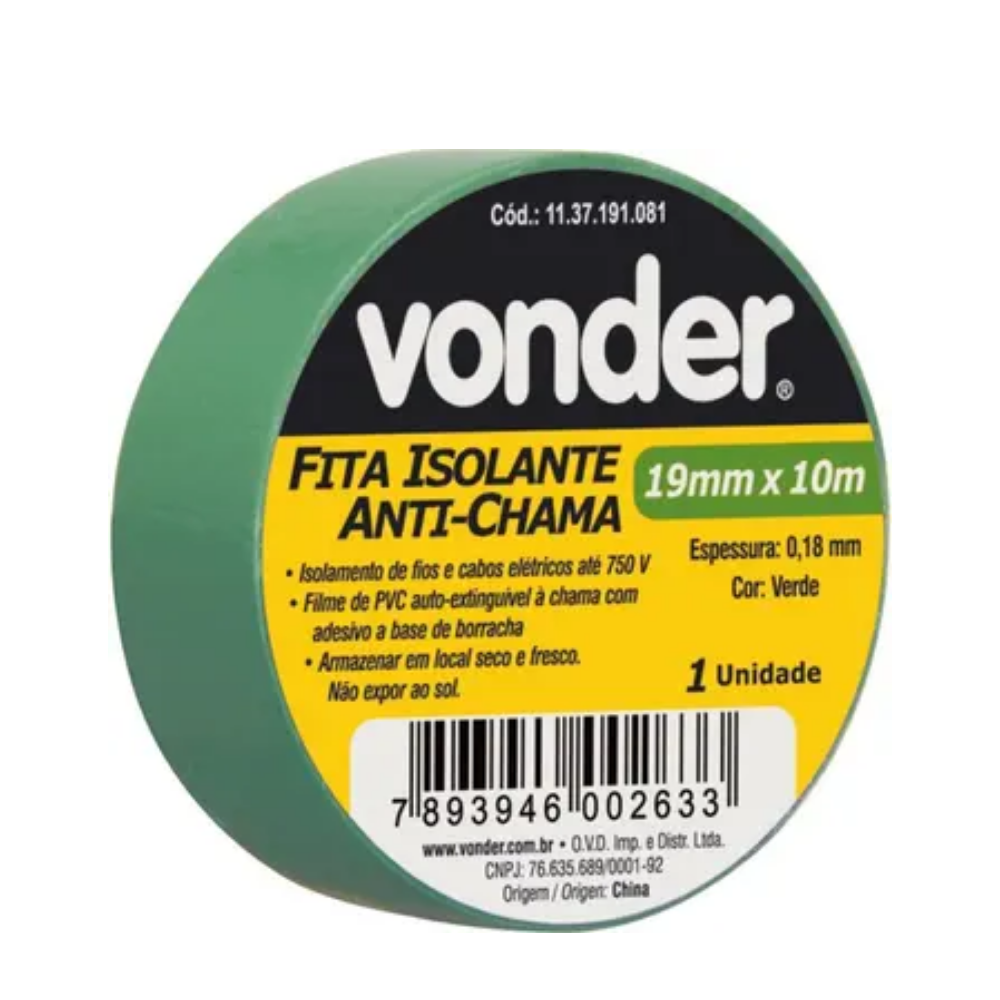 FITA ISOLANTE VONDER 19MMX10M COLORIDA