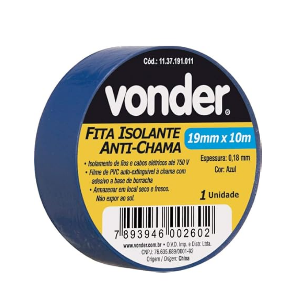 FITA ISOLANTE VONDER 19MMX10M COLORIDA